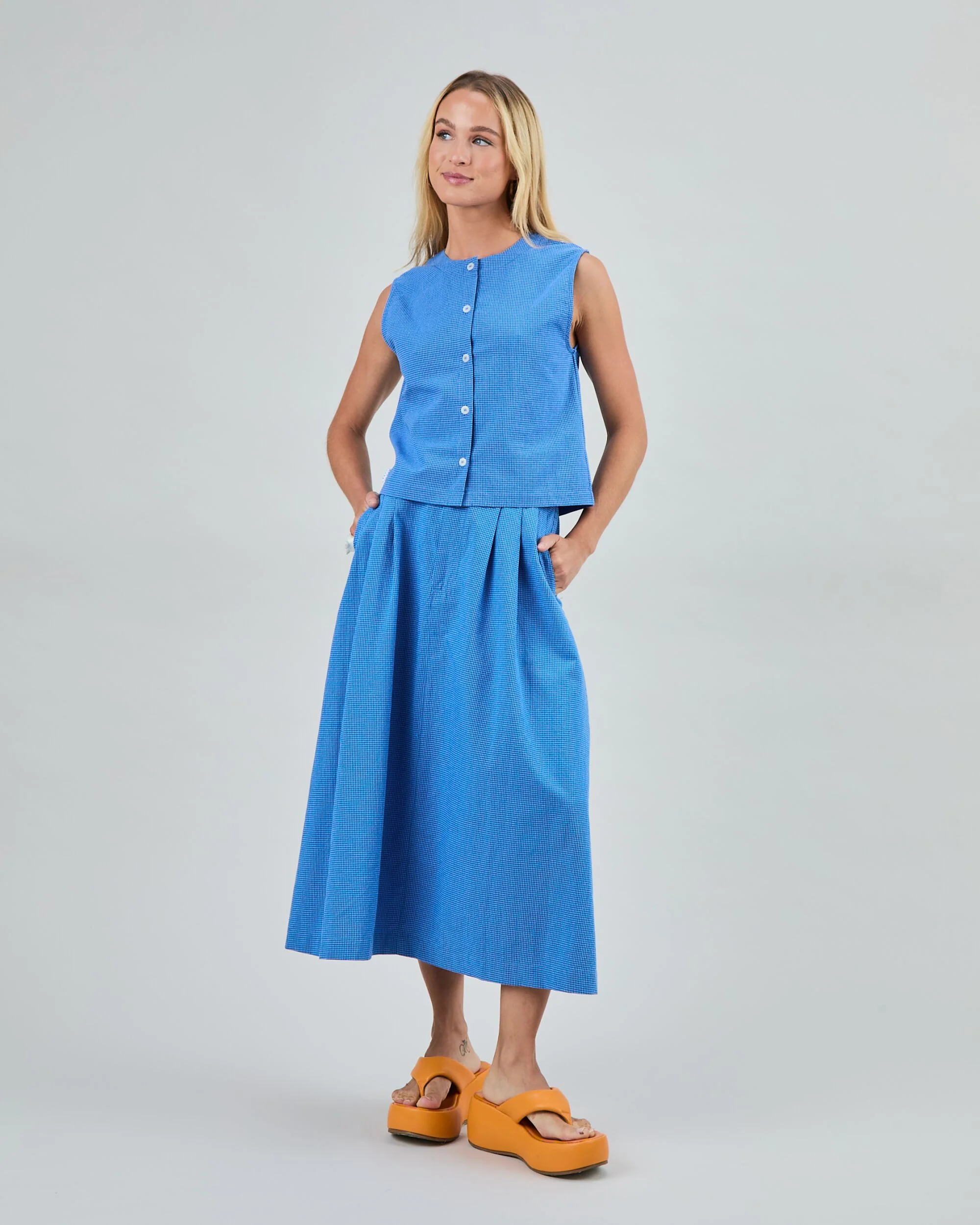 BRAVA FABRICS - KARO MIDI SKIRT Rock blue