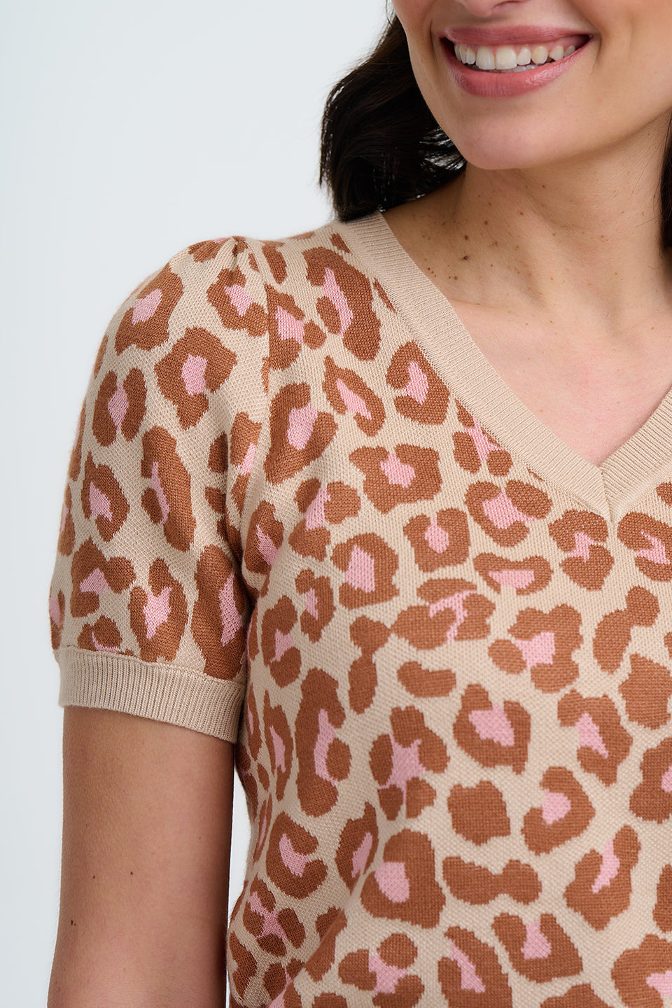 SUGARHILL BRIGHTON - GAYNA KNIT TOP Shirt oatmeal natural leopard