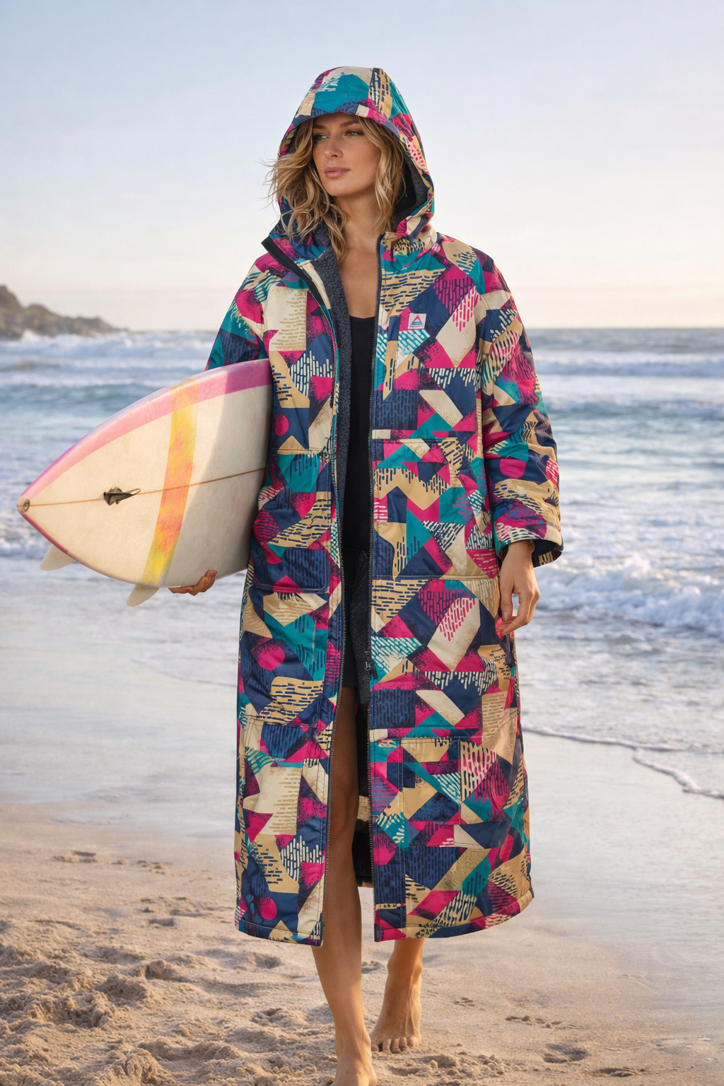 PASSENGER - WAVES Sherpa Gefütterter Surf-Poncho - Mosaic Mountain Charcoal