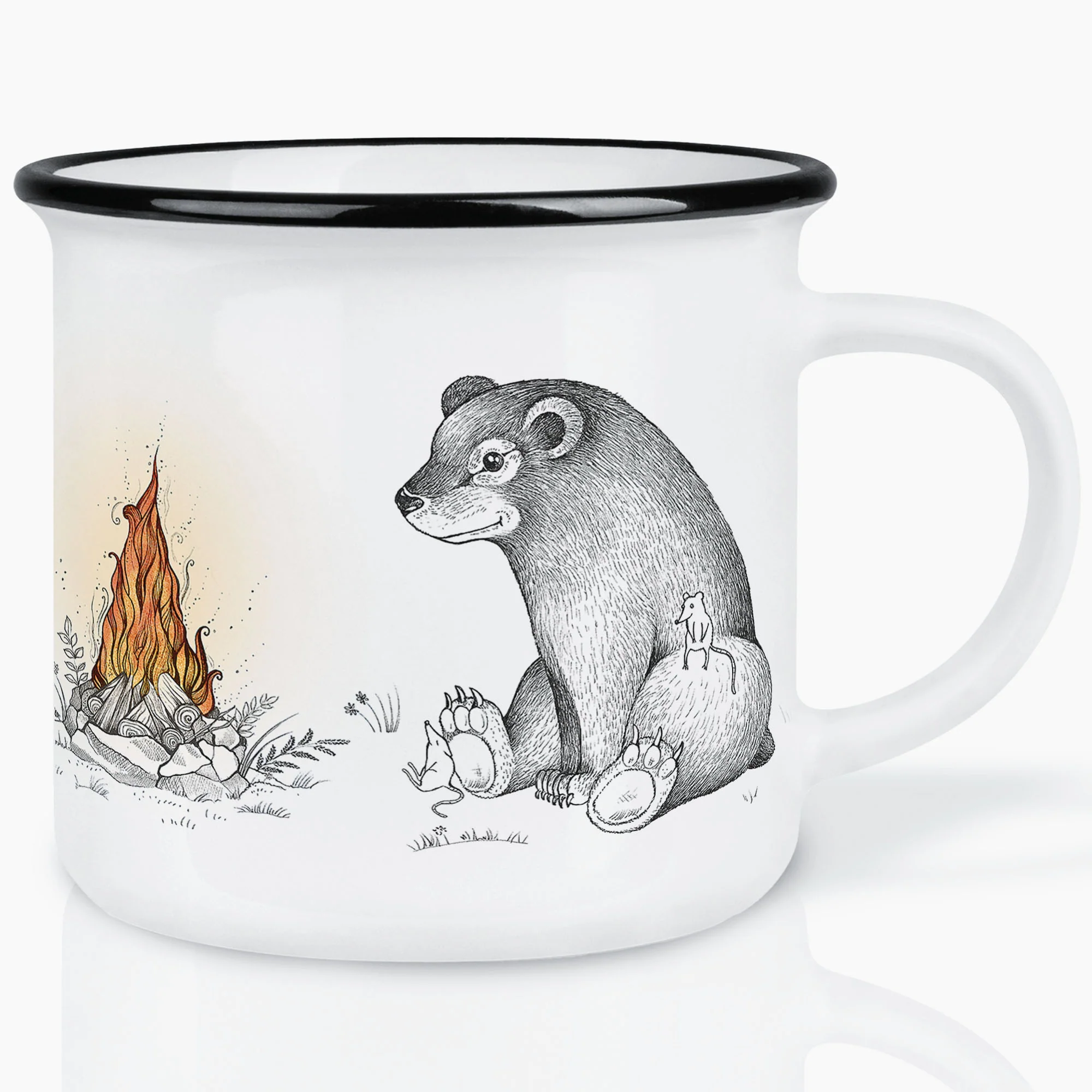 LIGARTI - HIRSCH BÄR UND FUCHS AM LAGERFEUER Keramiktasse 0,45l