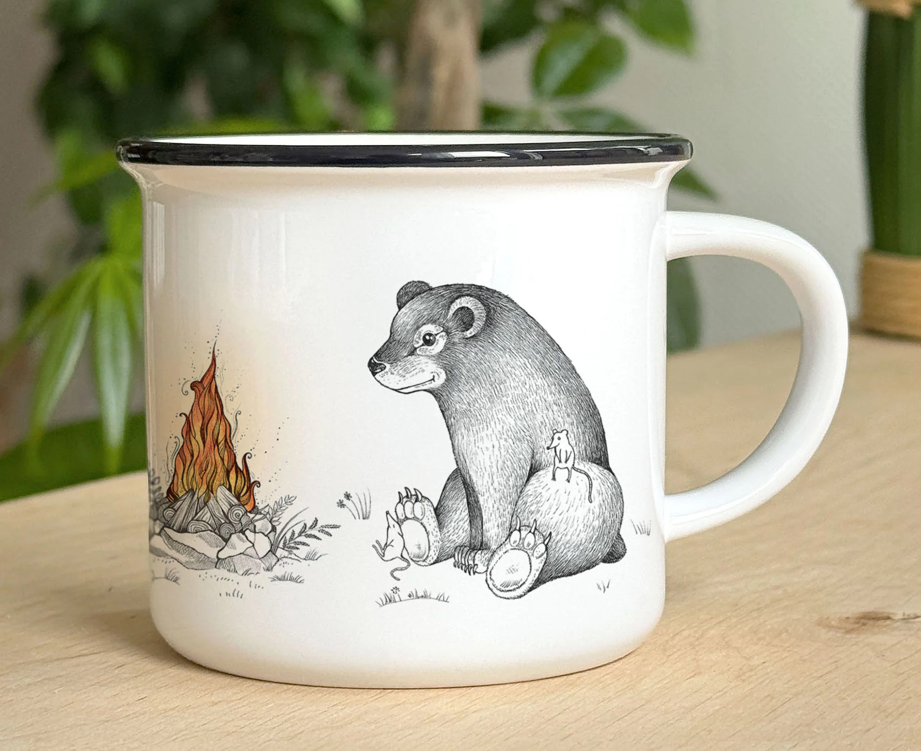 LIGARTI - HIRSCH BÄR UND FUCHS AM LAGERFEUER Keramiktasse 0,45l