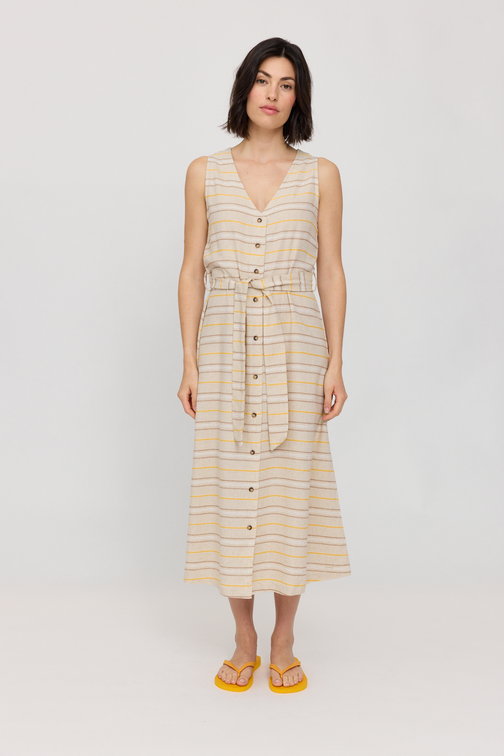 MAZINE - STRIPED LINEN MIX MIDI DRESS MZDR8 Kleid moon multicolor