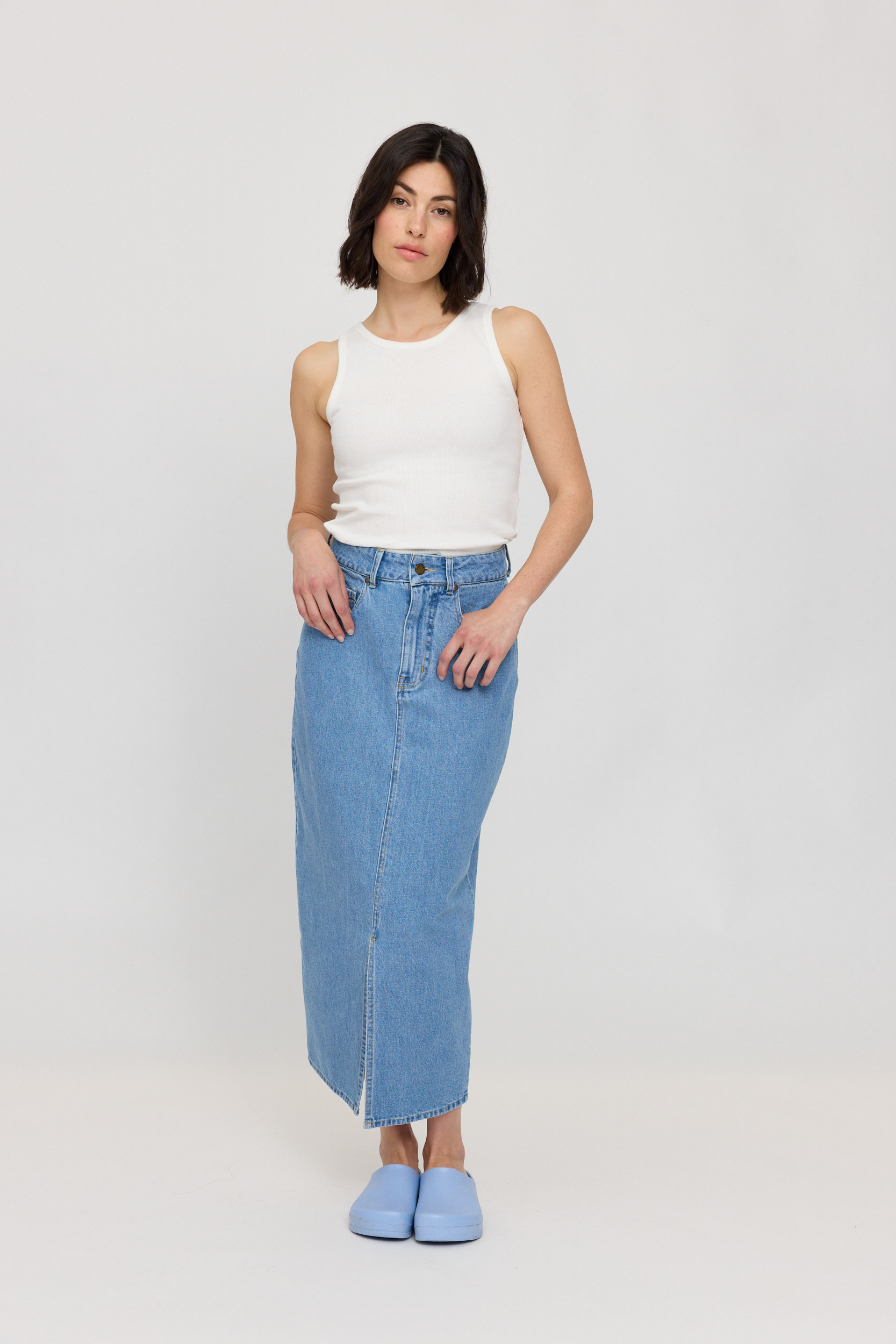 MAZINE - DENIM MIDI SKIRT MZSK2 Rock light blue wash