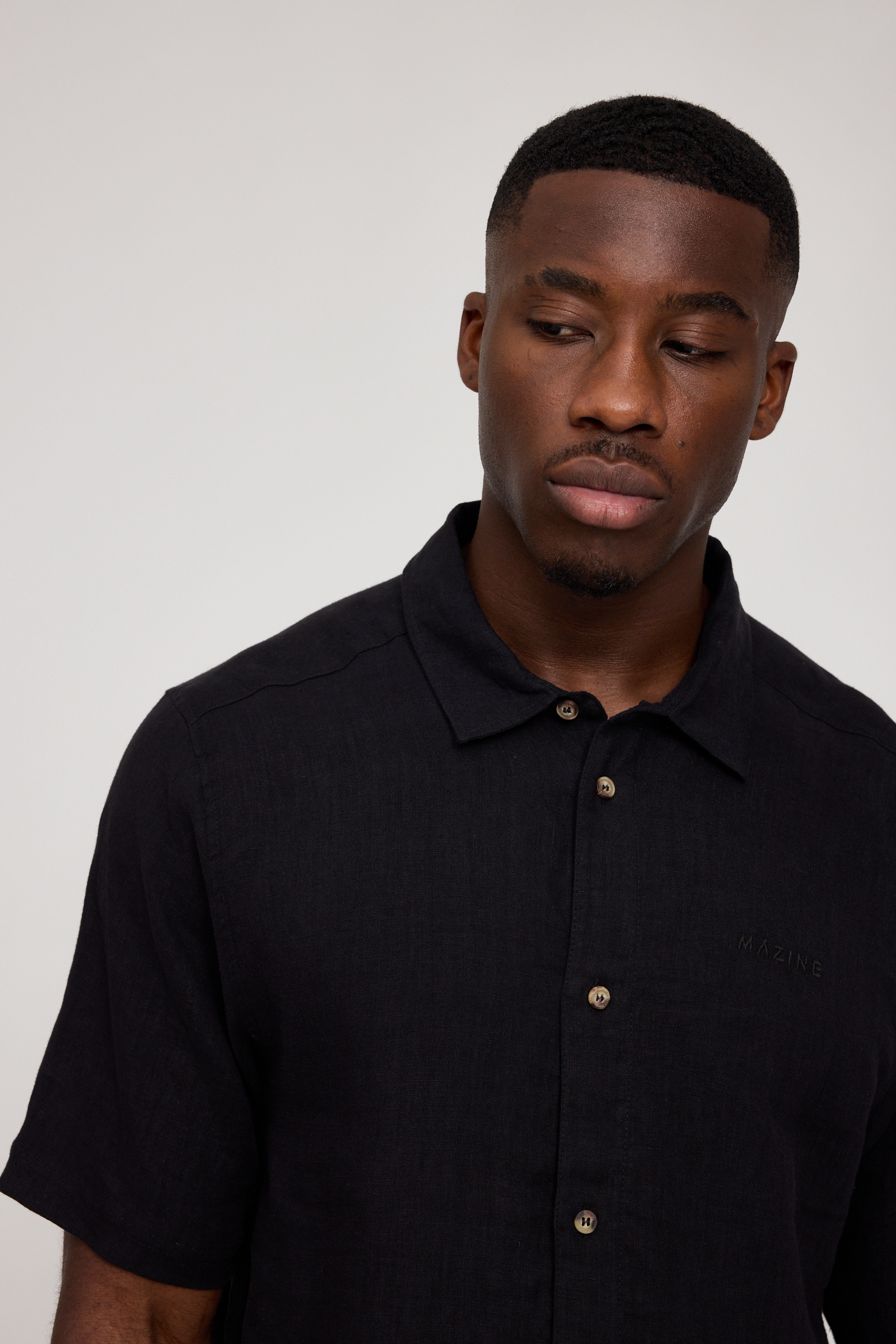 MAZINE - SHORTSLEEVE LINEN SHIRT MZSH22 Hemd black