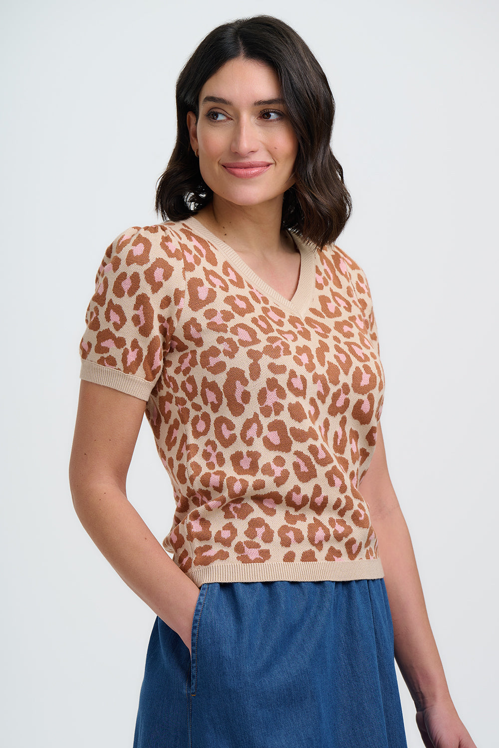SUGARHILL BRIGHTON - GAYNA KNIT TOP Shirt oatmeal natural leopard