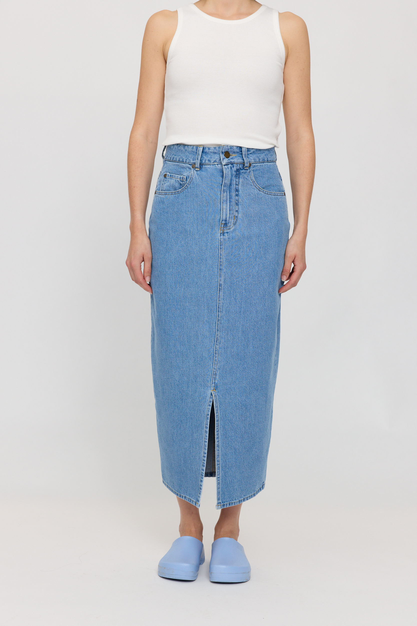 MAZINE - DENIM MIDI SKIRT MZSK2 Rock light blue wash