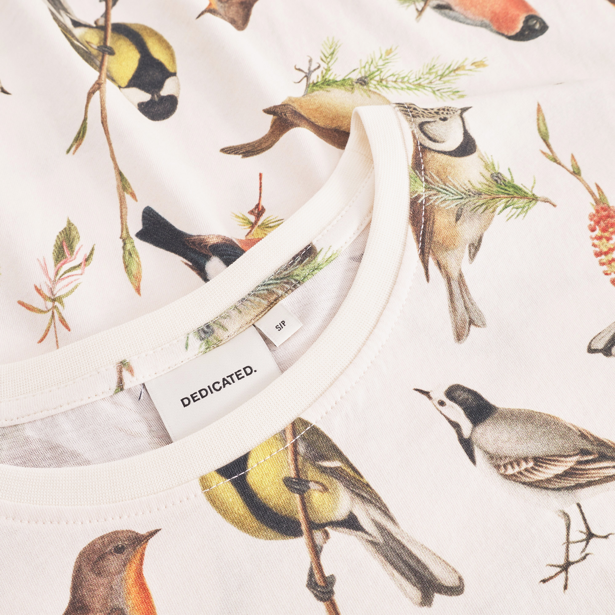 DEDICATED - AUTUM BIRDS VISBY T-Shirt off white whisper