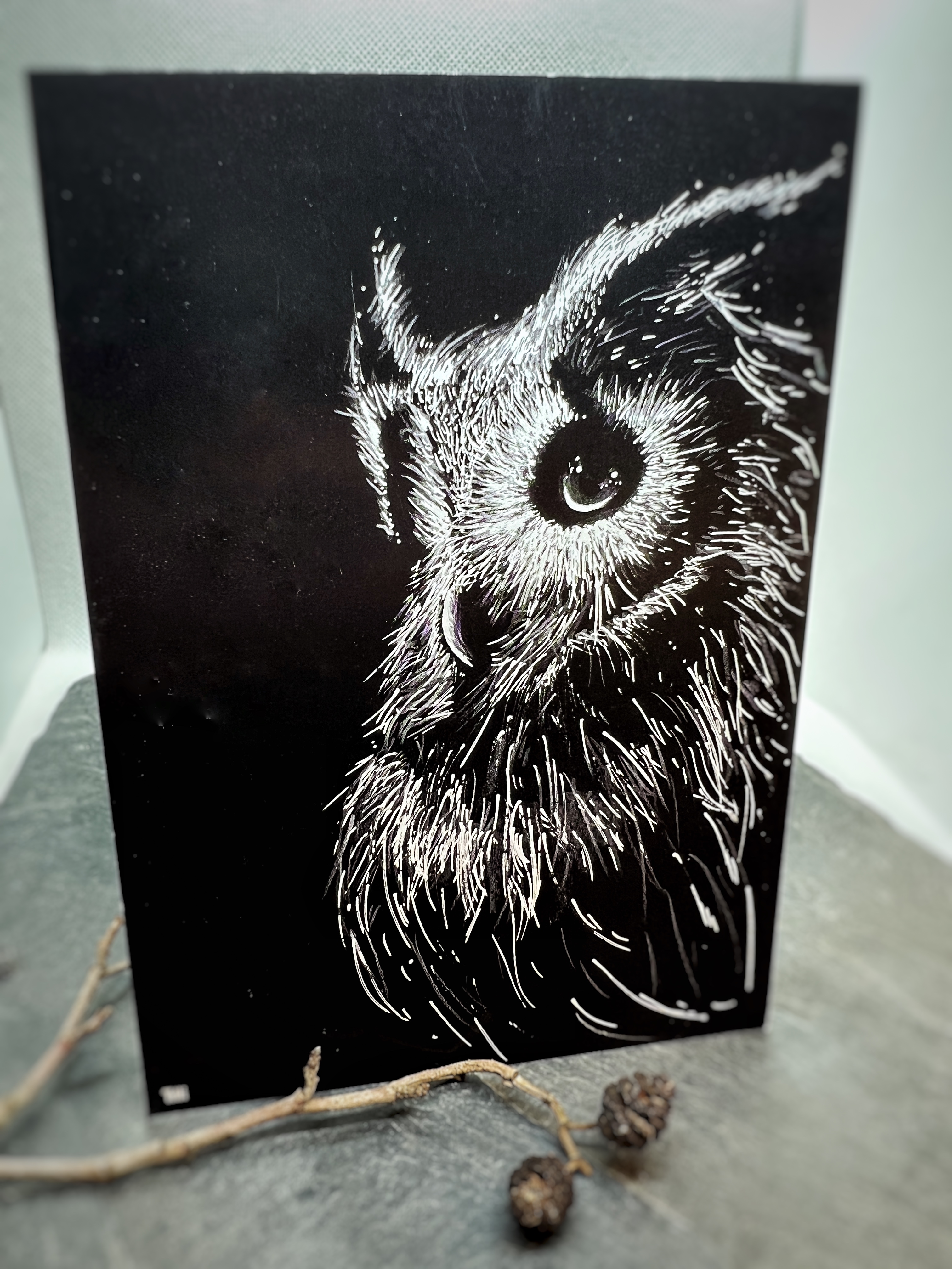 TILLÏ - BLACK OWL Kunstdruck Postkarte - A6
