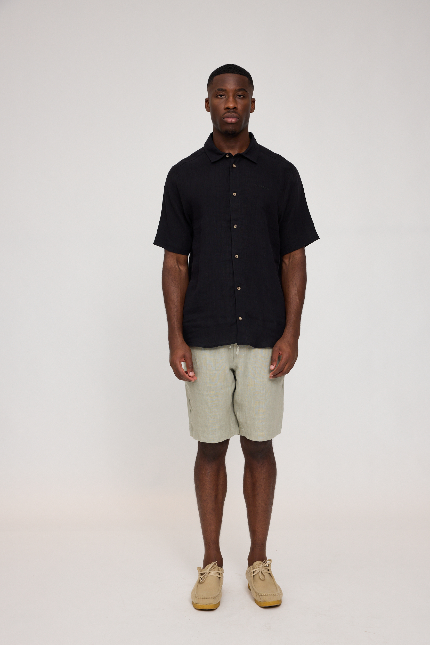 MAZINE - SHORTSLEEVE LINEN SHIRT MZSH22 Hemd black