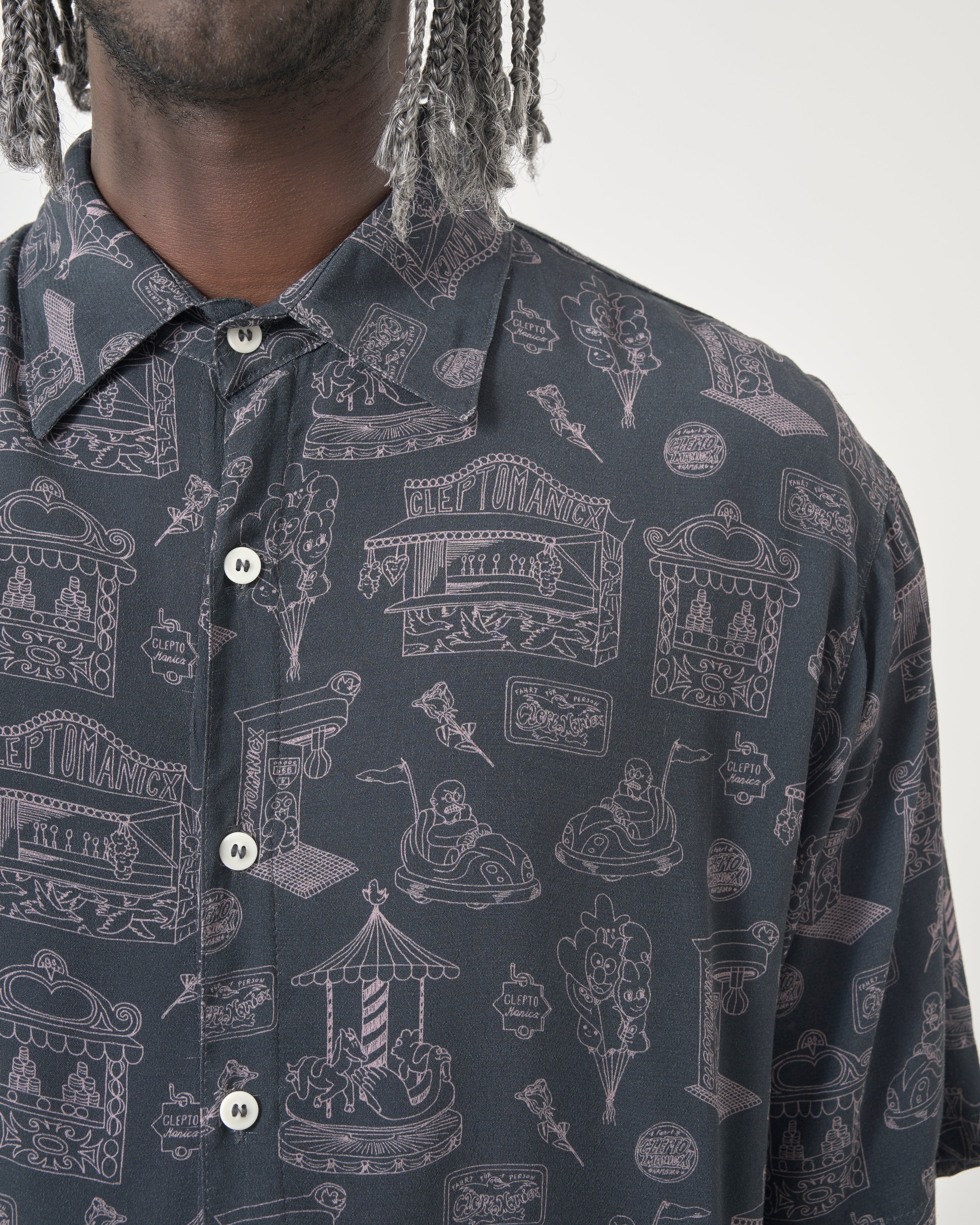 CLEPTOMANICX - DOM S/S  SHIRT Hemd blue graphite