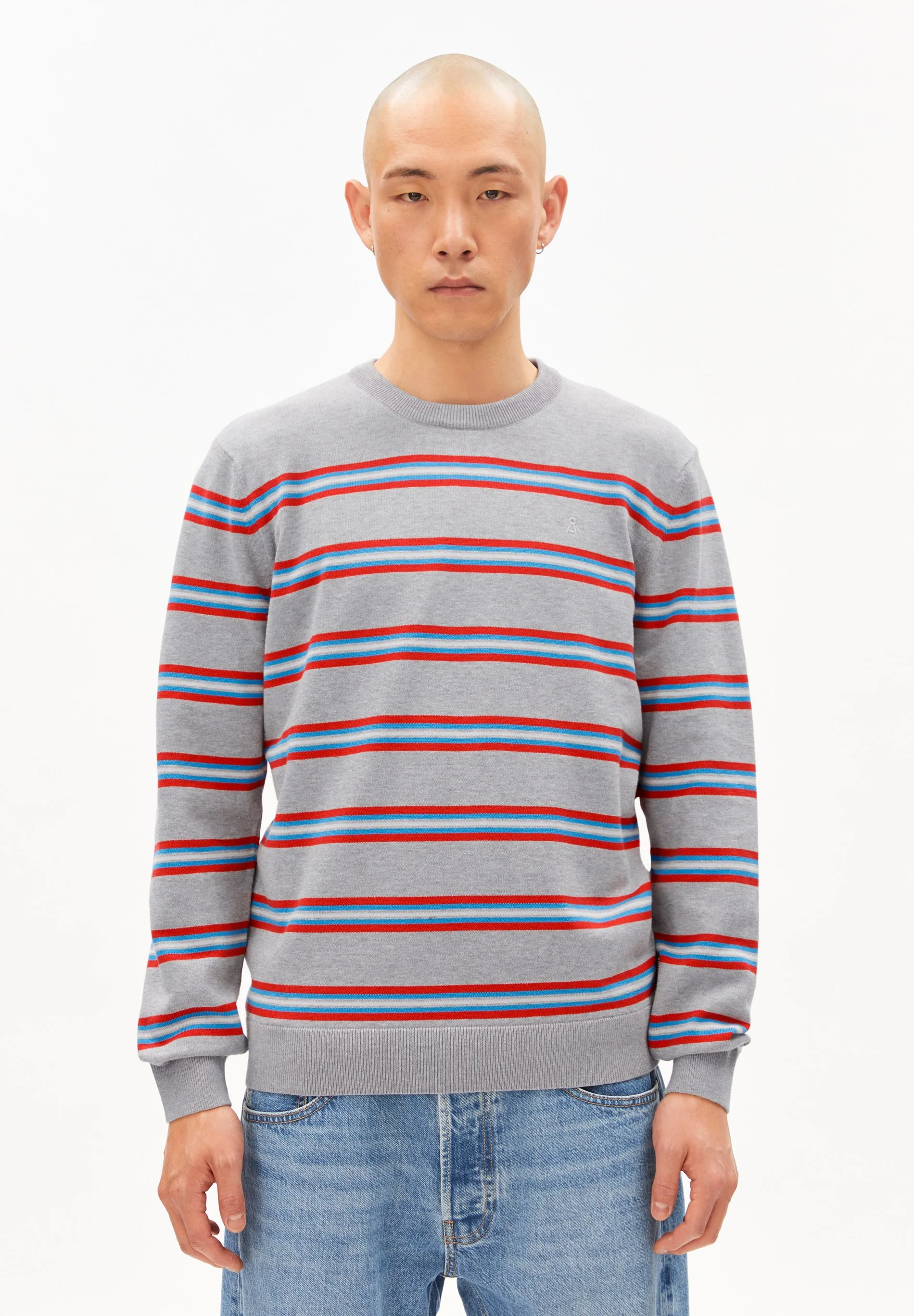 ARMEDANGELS - LOUKAA FINE STRIPES Sweatshirt silver melange mars red