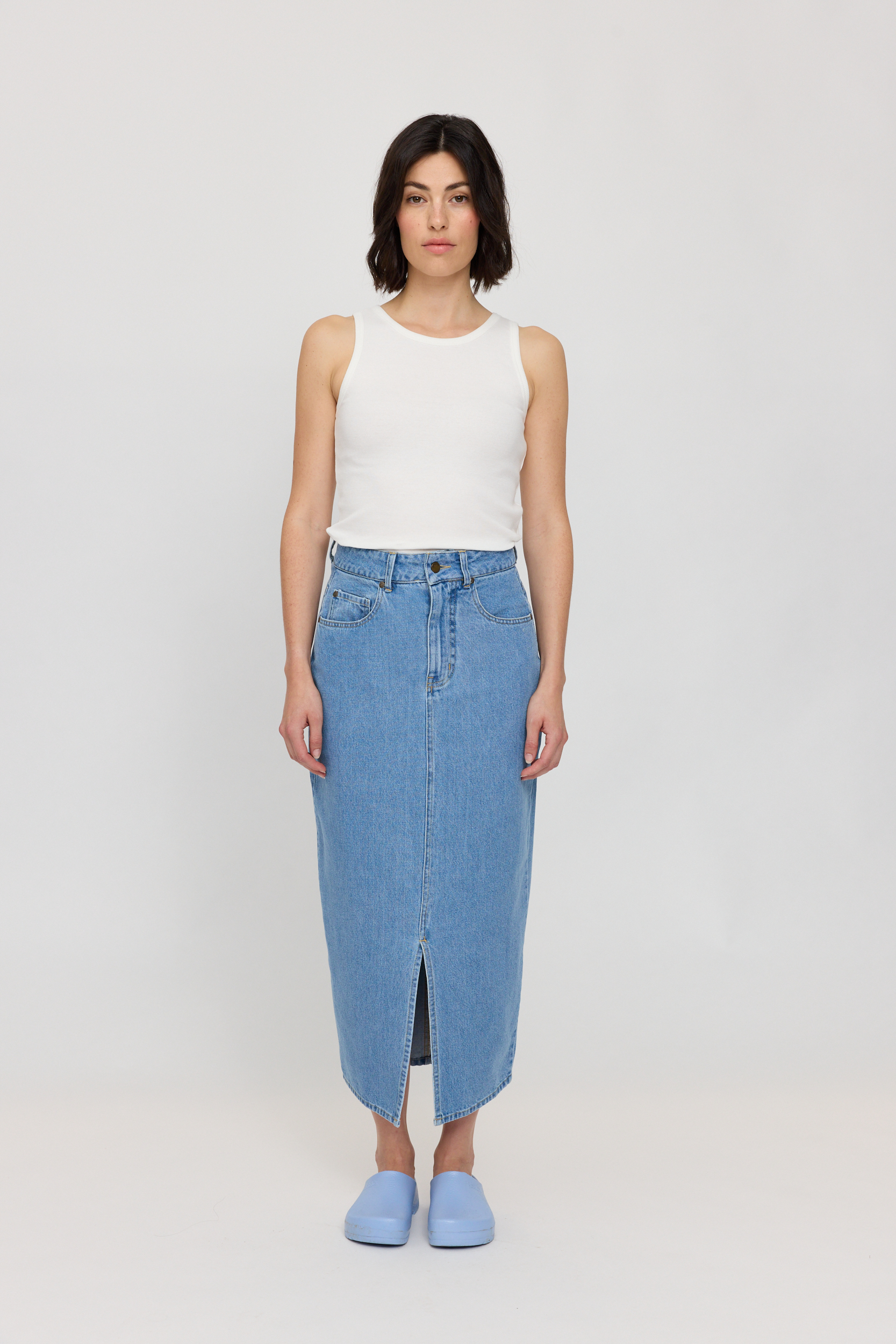 MAZINE - DENIM MIDI SKIRT MZSK2 Rock light blue wash