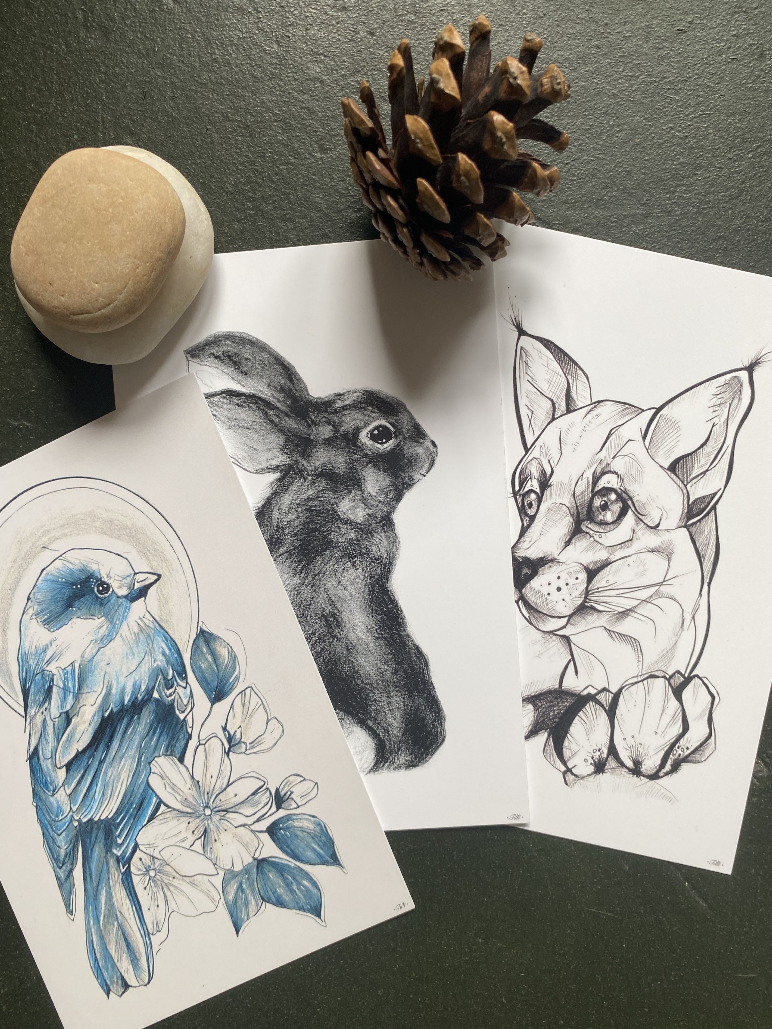 BLAUER SPATZ Kunstdruck Postkarte - A6