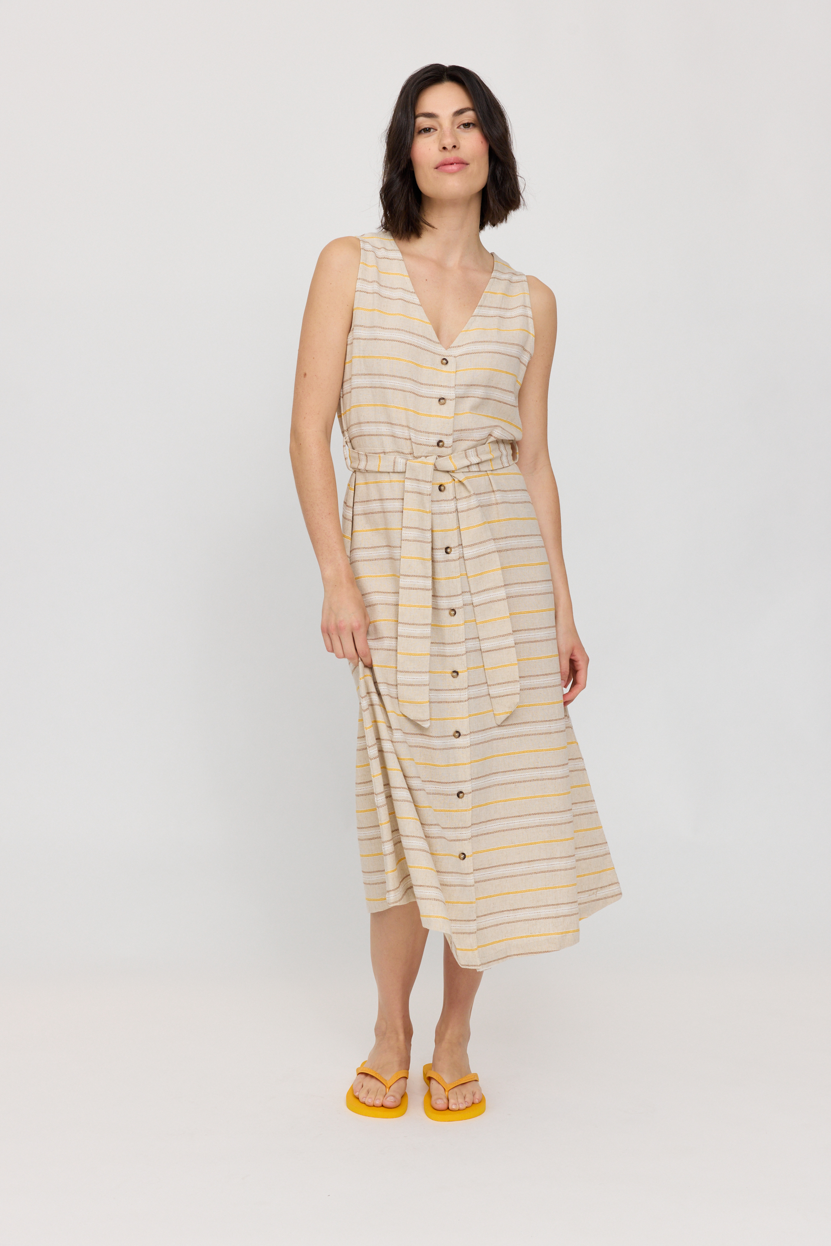 MAZINE - STRIPED LINEN MIX MIDI DRESS MZDR8 Kleid moon multicolor