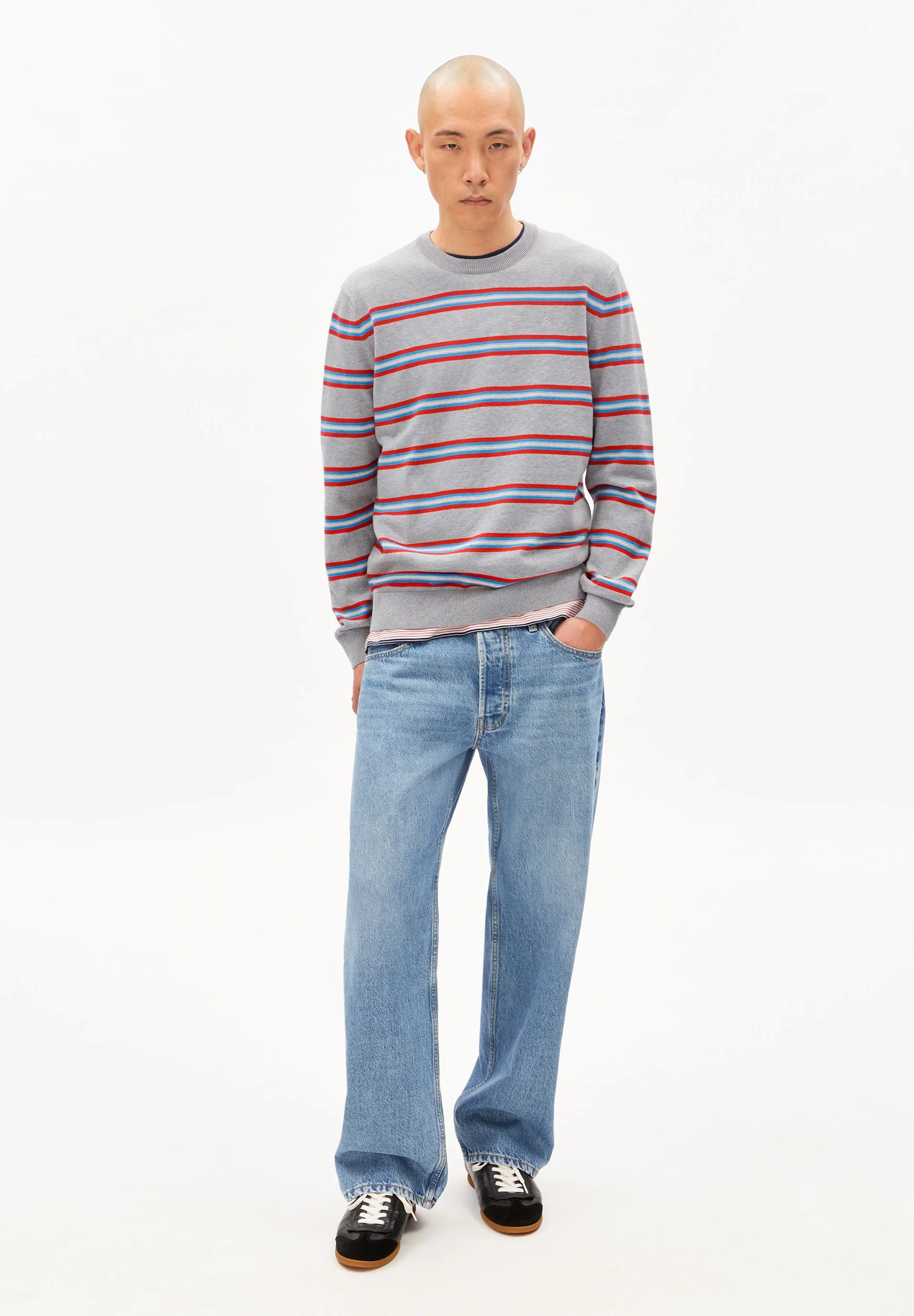 ARMEDANGELS - LOUKAA FINE STRIPES Sweatshirt silver melange mars red