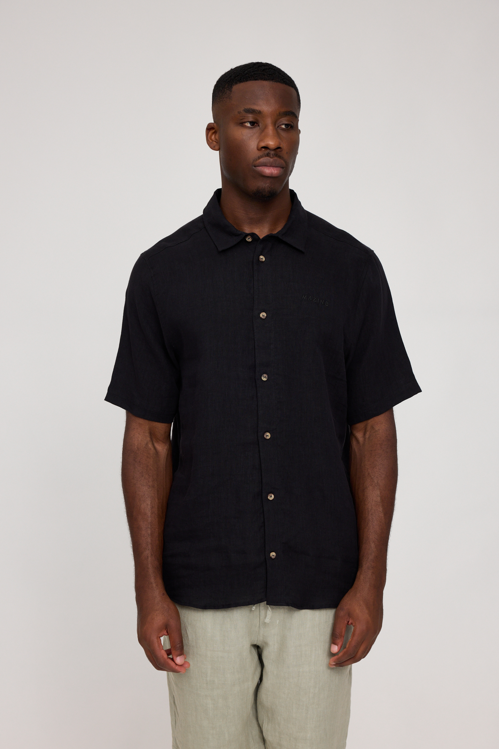 MAZINE - SHORTSLEEVE LINEN SHIRT MZSH22 Hemd black