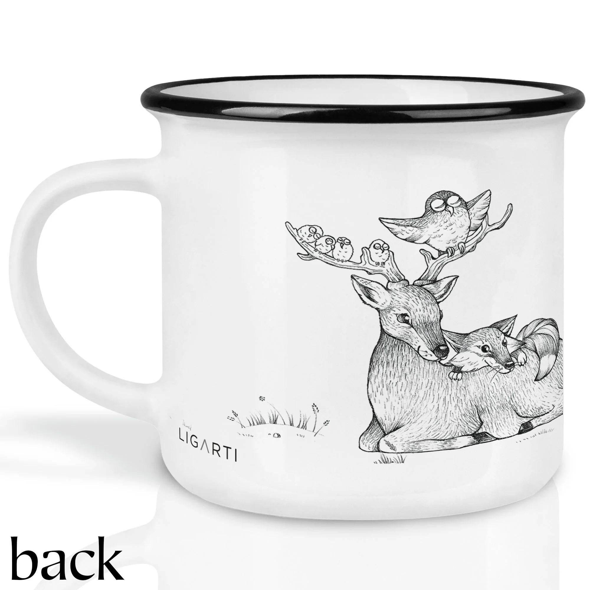 LIGARTI - HIRSCH BÄR UND FUCHS AM LAGERFEUER Keramiktasse 0,45l