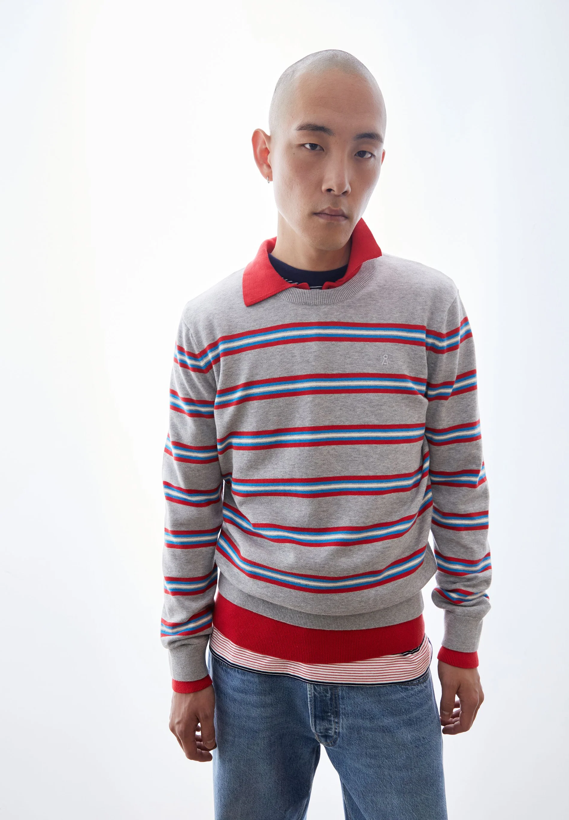 ARMEDANGELS - LOUKAA FINE STRIPES Sweatshirt silver melange mars red