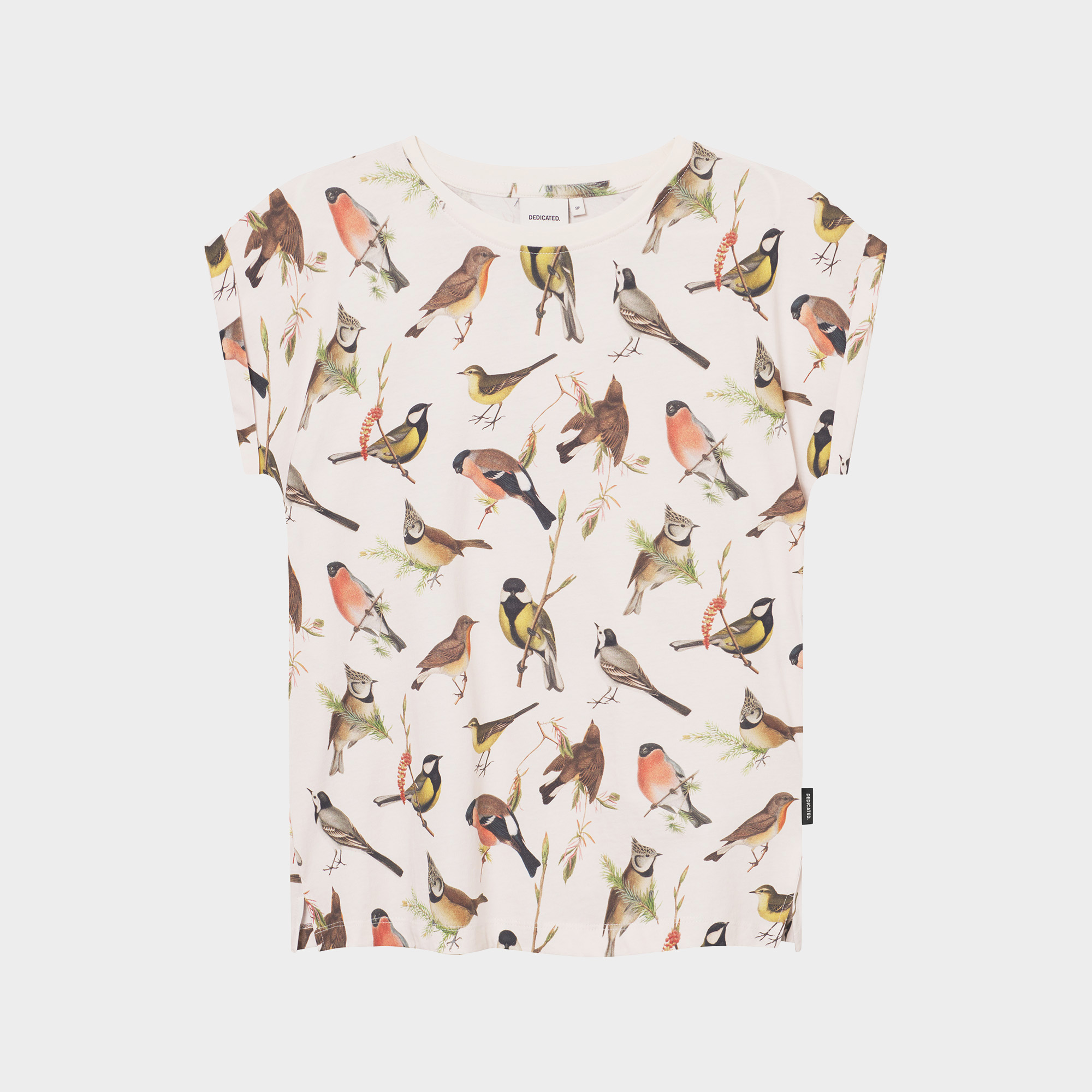 DEDICATED - AUTUM BIRDS VISBY T-Shirt off white whisper