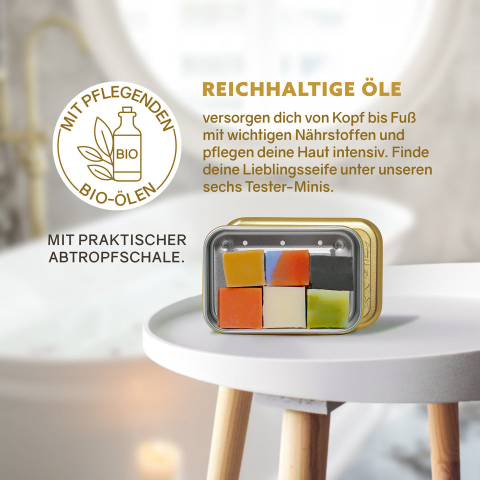 Puremetics - TESTBOX `Seifenminis mit Seifenbox`- gold