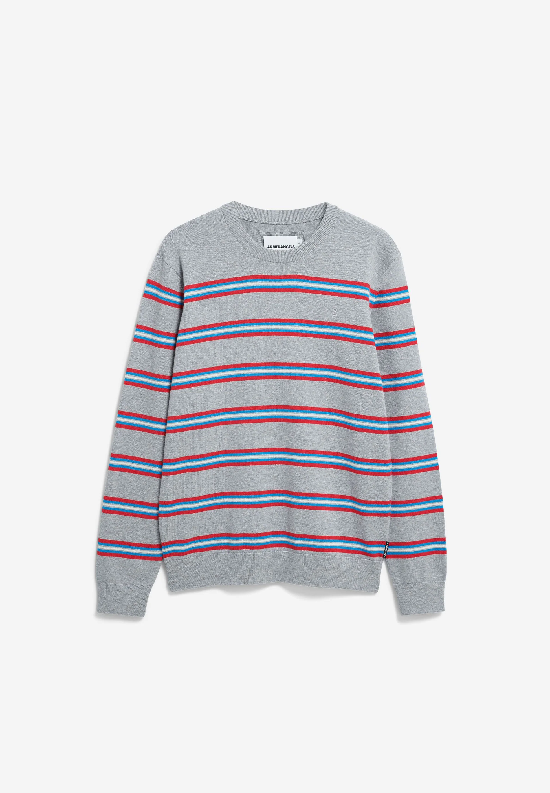 ARMEDANGELS - LOUKAA FINE STRIPES Sweatshirt silver melange mars red